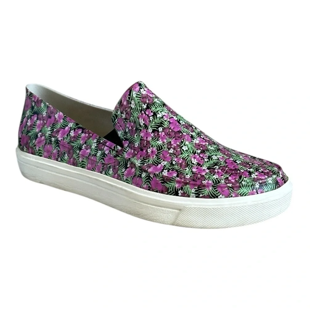 Crocs Slip On Sneakers 10 Pink & Green Floral Print Citaline Roka Comfort Shoes